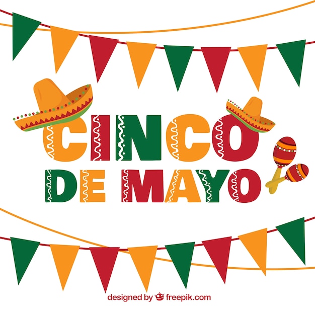 Cinco de mayo background with garlands and mexican hats