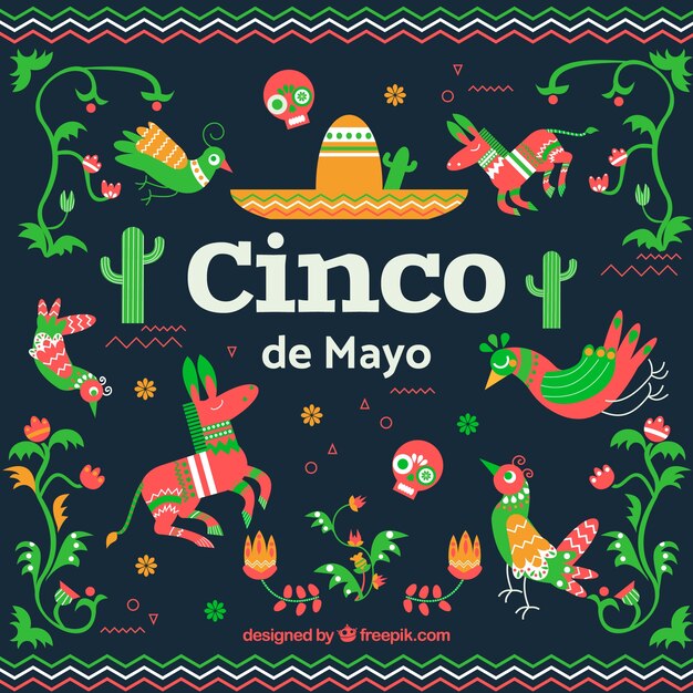 Cinco de mayo background with traditional elements in flat style