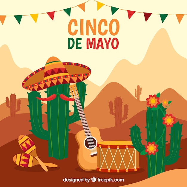 Free Vector cinco de mayo background with traditional instruments