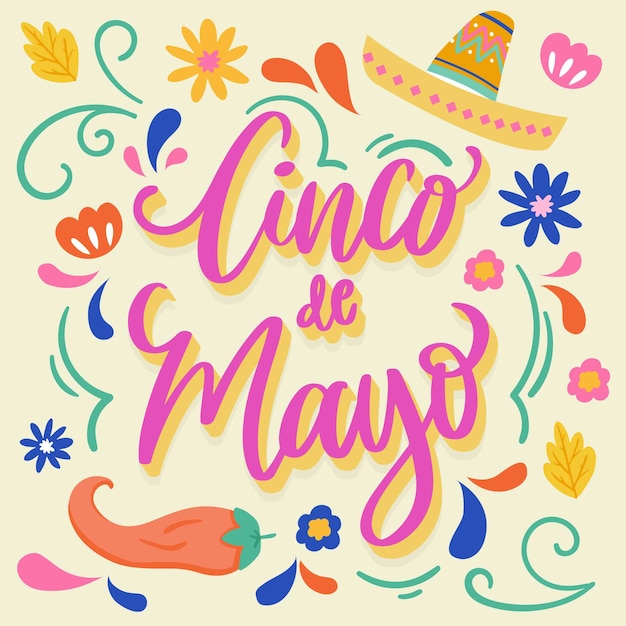 Cinco de mayo lettering with mexican elements