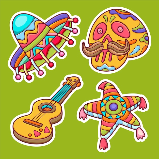 Free vector cinco de mayo sticker icons hand drawn coloring vector