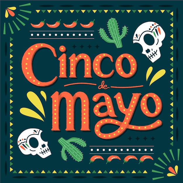 Free Vector cinco de mayo with cactus and skulls