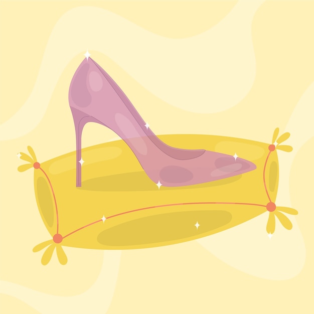 Free Vector cinderella's lost glass pink shoe on yellow pillow