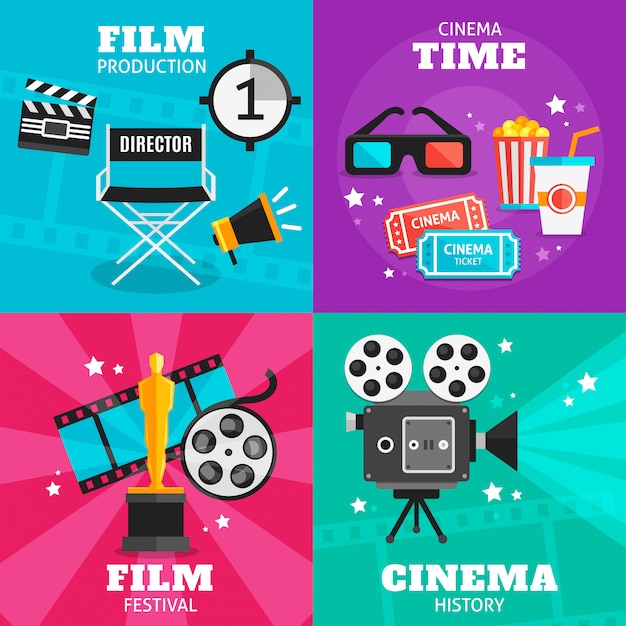 Free Vector cinema colored elements set