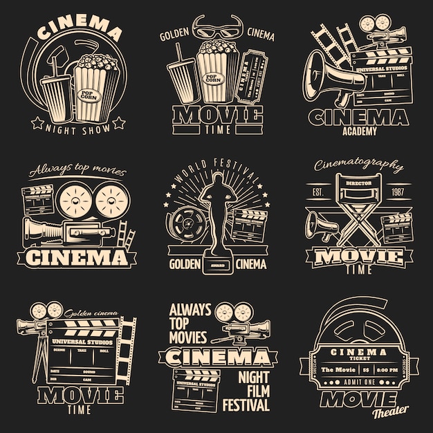 Free vector cinema dark emblem set