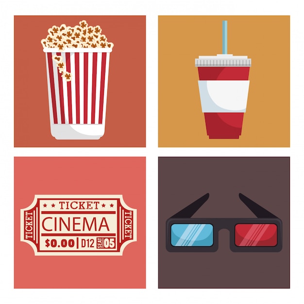 Free Vector cinema entertainment set icons