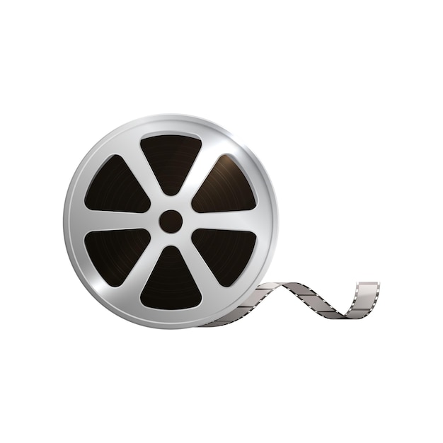 Cinema film production realistic transparent composition with isolated image of circle bobbin with reel vector illustration