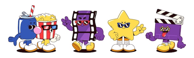 Free vector cinema groovy cartoon characters