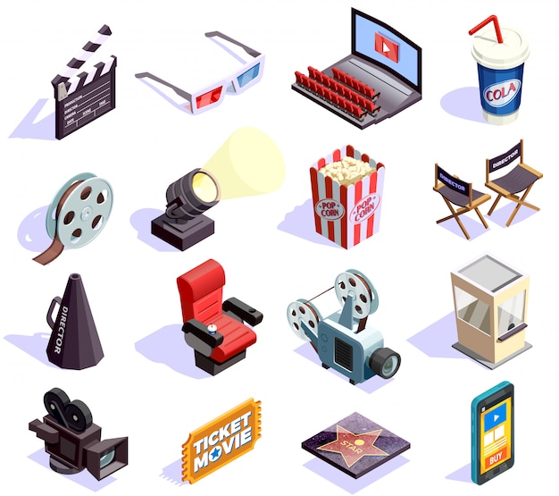 Cinema Isometric Icons Set