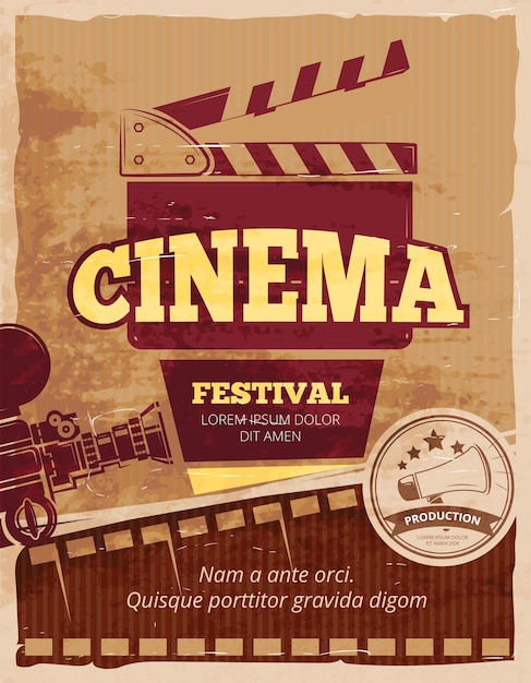 Free Vector cinema, movie festival vintage poster.