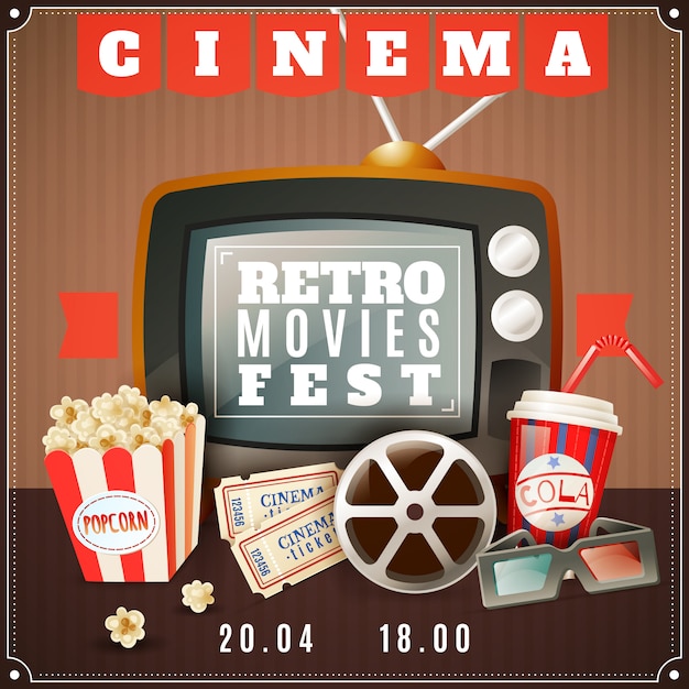 Free Vector cinema retro movies festival announcement poster