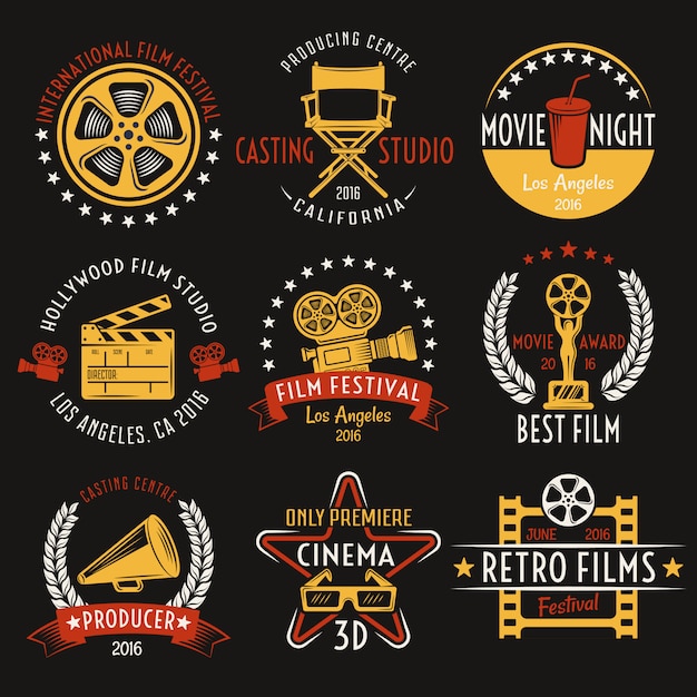 Free Vector cinema retro style emblems set