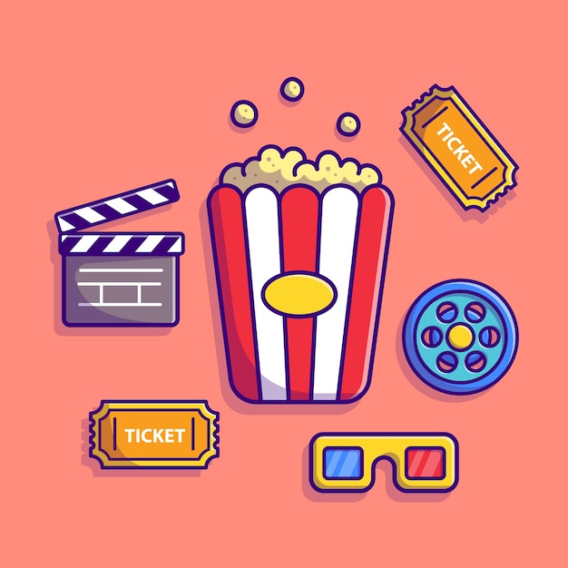 Cinema Set Cartoon Icon illustration. People Industrial Icon Concept Isolated . Flat Cartoon Style