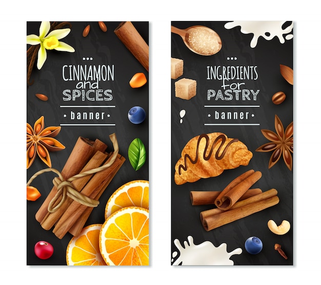 Free Vector cinnamon with spices vertical banners