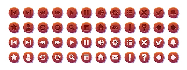 Circle buttons with wooden texture and icons