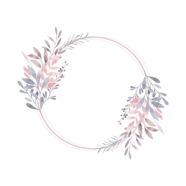 Free Vector circle of pastel leaf frame with watercolor