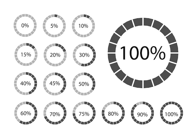 Free Vector circle percentage diagrams set for infographics. black thin outline graphics isolated on a white background. circle divided by percentages of 5.