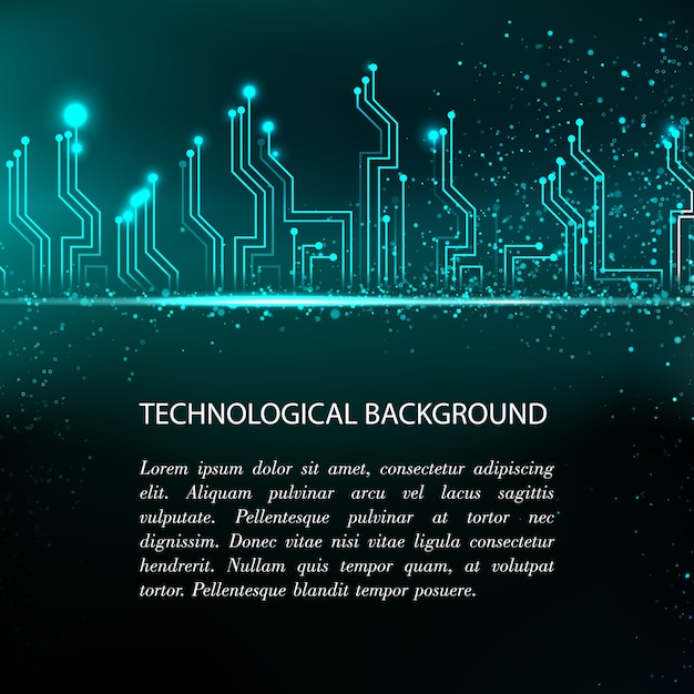 Circuit board background with blue electronics and sample text template