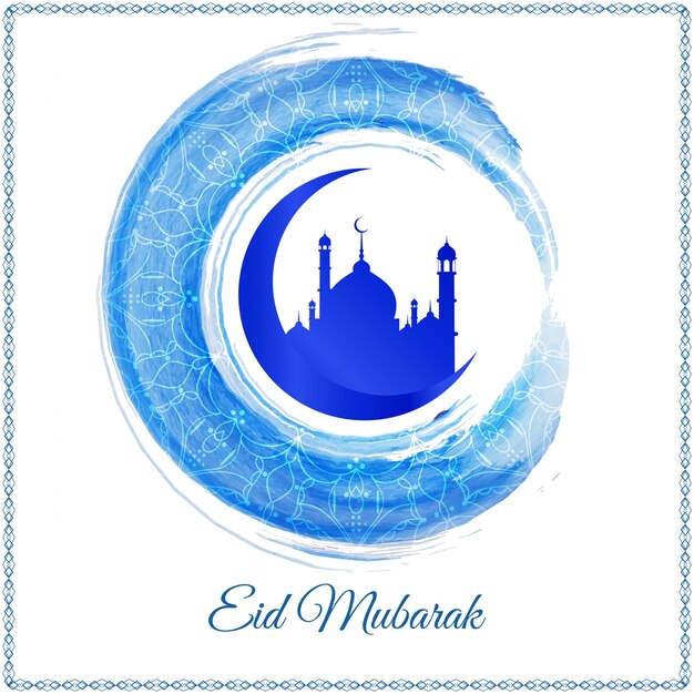 Circular blue eid mubarak vector design