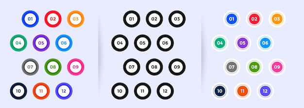 Circular bullet points numbers from one to twelve