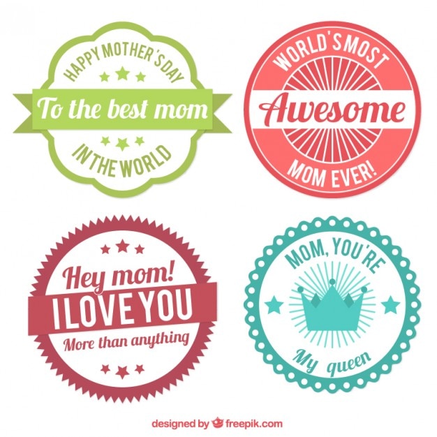 Free Vector circular flat vintage mother's day labels