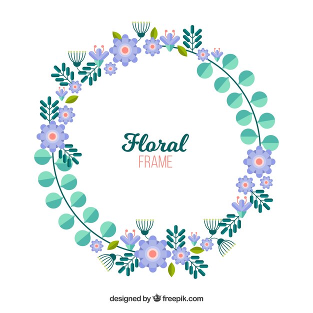 Circular floral frame with flat design