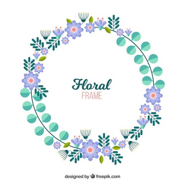 Circular floral frame with flat design