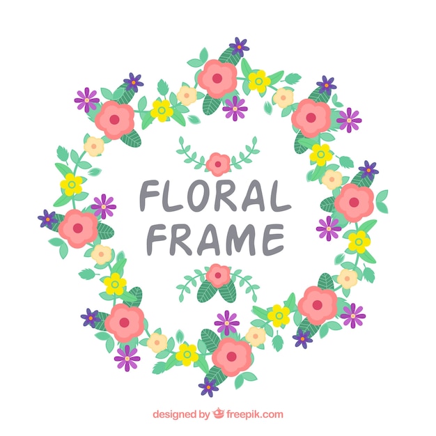 Free vector circular floral frame with flat design