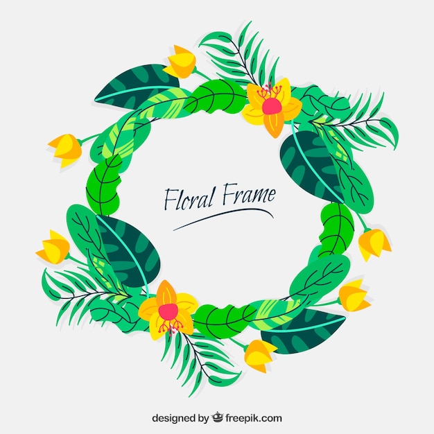 Circular floral frame with flat design