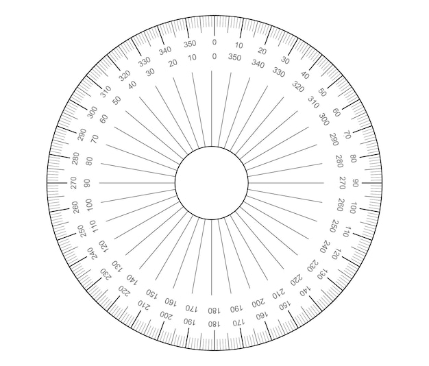 Free vector circular protractor angles measuring tool round 360 protractors scale actual size graduation