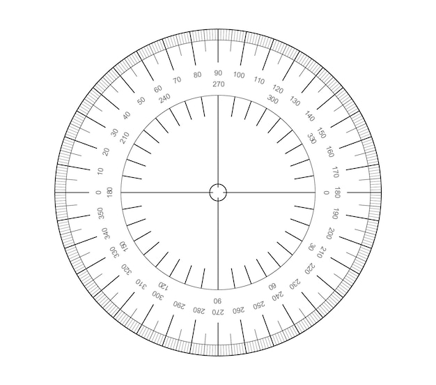 Circular Protractor grid for measuring degrees Measuring round scale Circular meter division from 0 to 360 degree