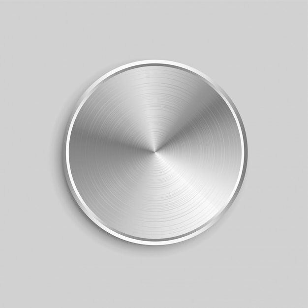 Circular realistic metal button with brushed steel surface