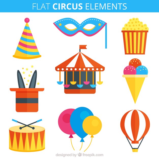 Circus accesories in flat style