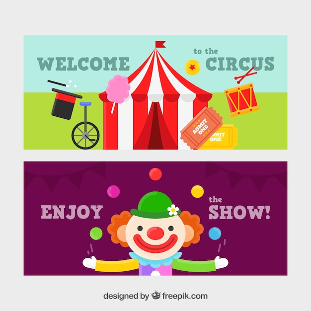 Circus banners set with big top and clown