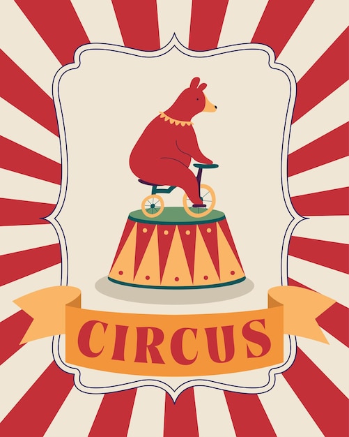 Free Vector circus bear in bicycle poster