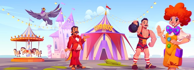 Free Vector circus or carnival artists in amusement park