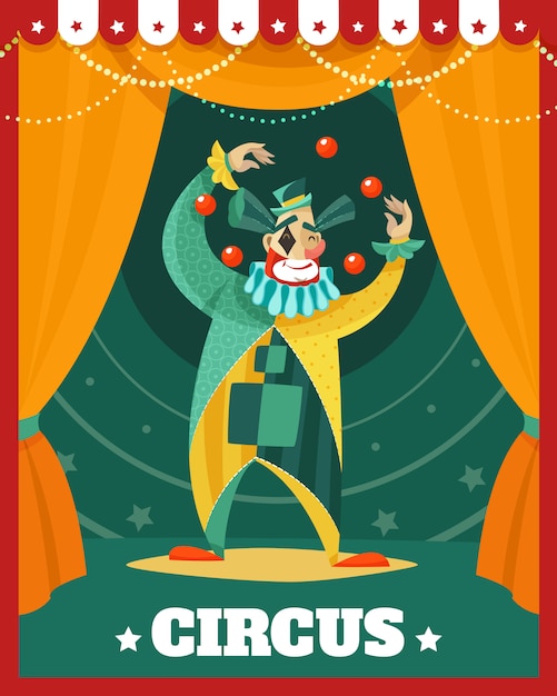 Free Vector circus clown juggling performance poster