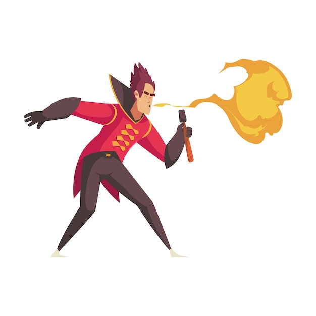 Circus composition with isolated male character of fire swallower vector illustration