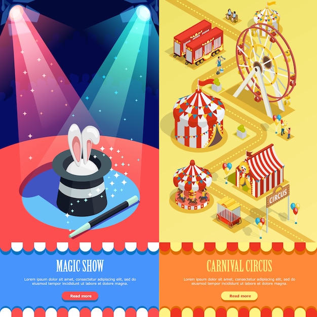 Free Vector circus isometric vertical banners webpage design 