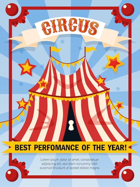 Free vector circus poster template with vintage style and big top booth with editable text