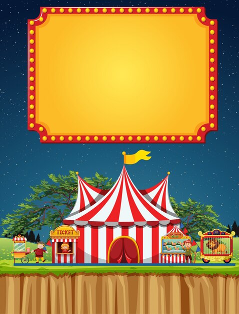 Circus scene with banner template in the sky