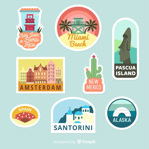 Free Vector cities travel sticker collection