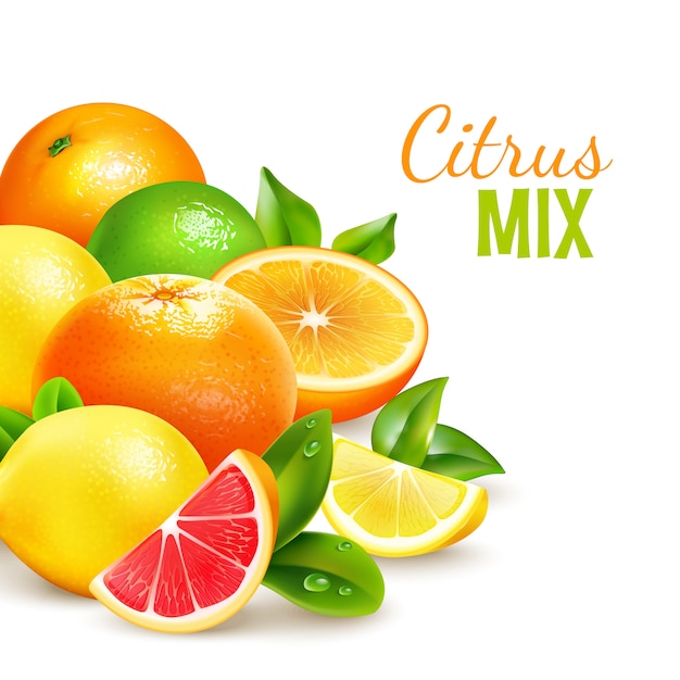 Free Vector citrus fruits mix realistic background poster