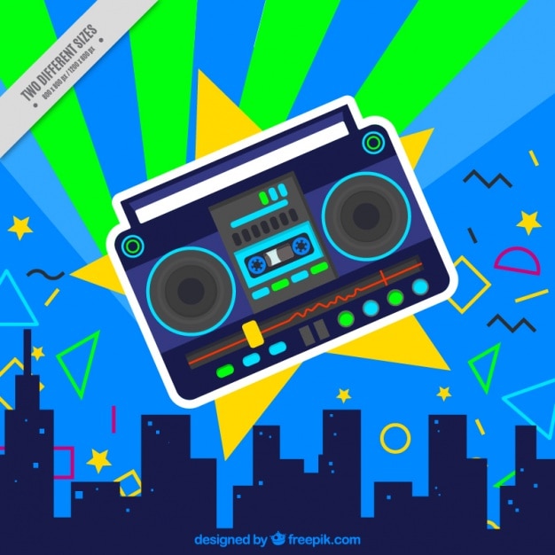 Free Vector city background and radio cassette