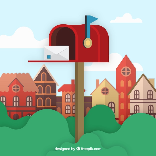 Free Vector city background with red mailbox and envelope