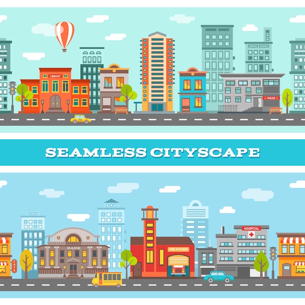 City Buildings Horizontal Illustration