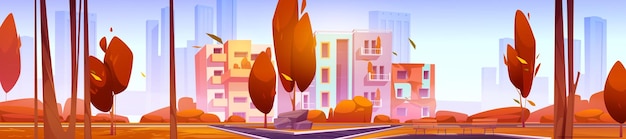 Free Vector city district with modern houses at autumn day