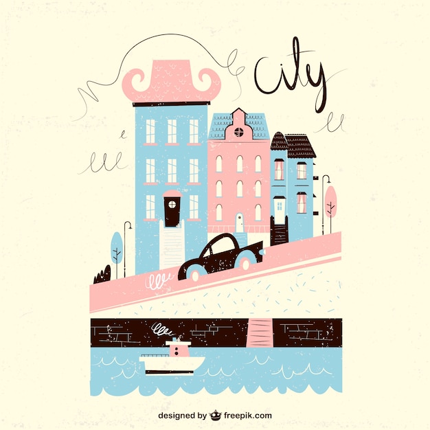 Free Vector city illustration in pastel colors