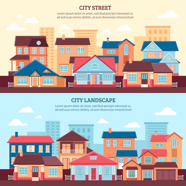 Free Vector city landscape flat banners