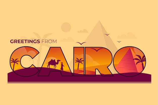 Free Vector city lettering cairo with camels